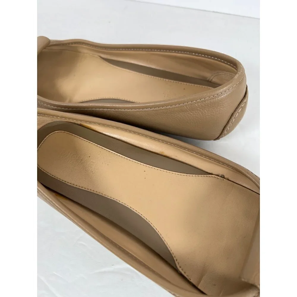 Michael Kors Size 6.5 Tan Balletcore Flats Leather Ballet‎ Gold Buckle Detail